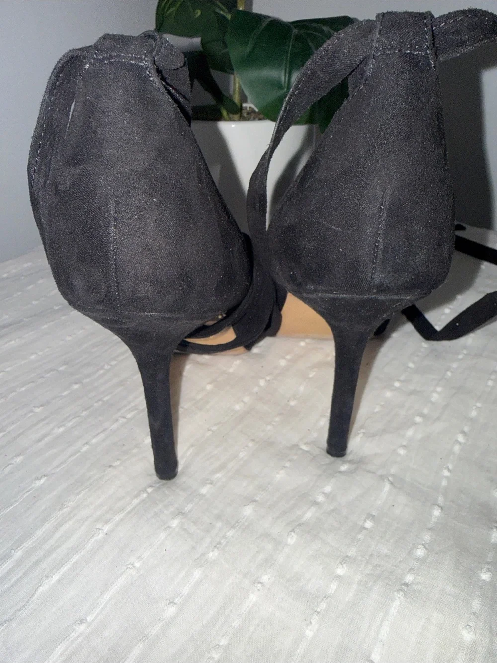 Preloved. Black Suede Pointed-Toe Lace-Up Heels